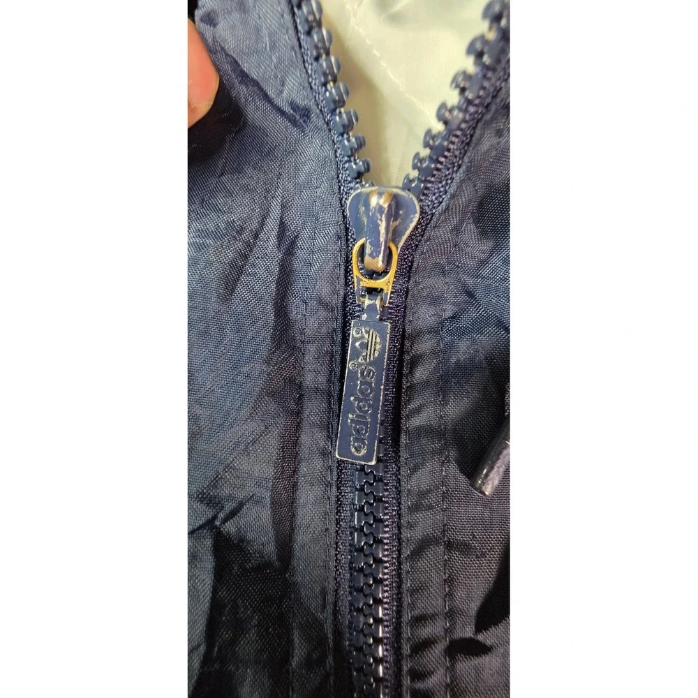 Vintage Adidas Windbreaker Jacket Navy Blue Mens Medium Full Zip Hooded 90s Logo
